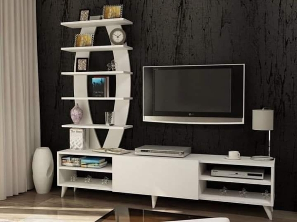 Modern TV stand with Shelving units.