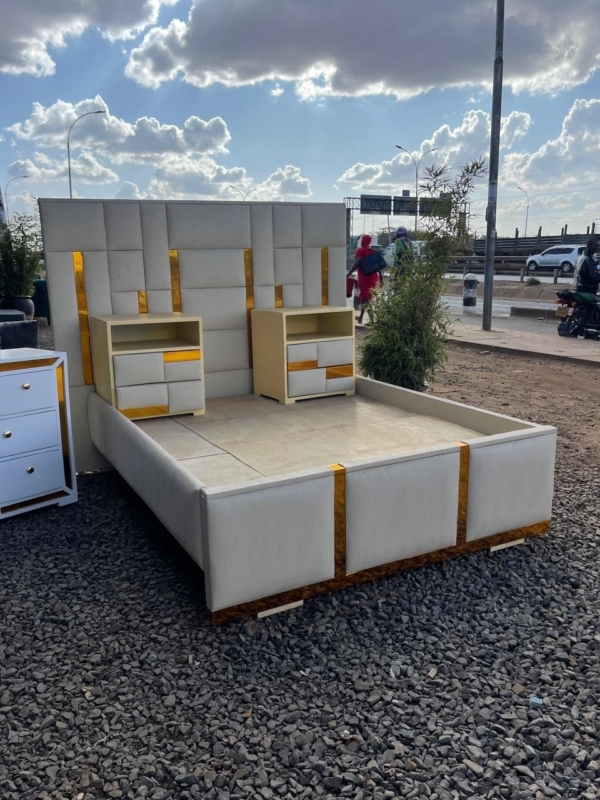5 by 6 modern bed with bedside tables and dressing table