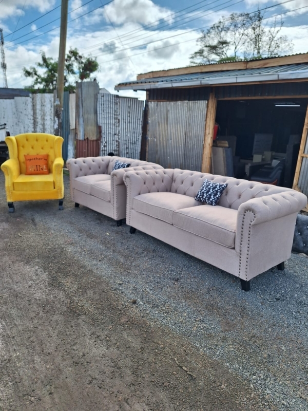 6 seaters modern fabric chesterfield sofas plus wing chair