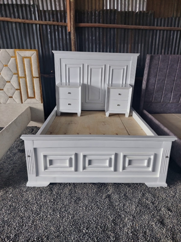 5 by 6 wooden luxury bed with bedside tables - Elegant Design
