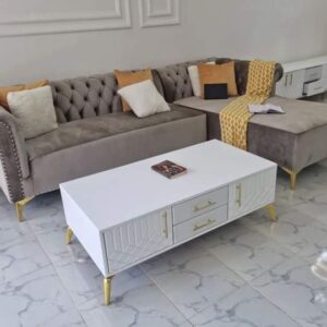 6 Seaters L-shaped Chesterfield Sectional Couch with Coffee table.