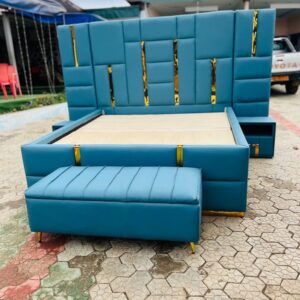 6x6 Contemporary Modern King Size Luxury Bed , Bedside tables with Storage Ottoman.