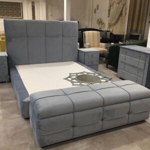 5x6 Contemporary Modern Queen Size Luxury Bed, Bedside tables, Storage Ottoman with Chest of Drawers