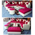 6 Seaters L-shaped Modular Couch Masterpiece Plus Coffee table, Pouffe with high-end touch