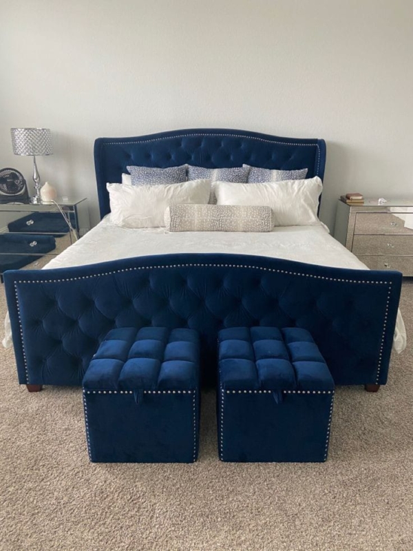 6x6 Contemporary Modern Luxury Bed with 2 Pieces Storage Ottoman.