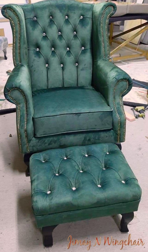 Large Antiques Accent Chair with Pouffe/Wing chair.
