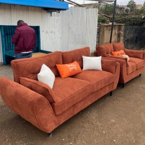 Elegant 5 Seater Sofa Set – Rust Orange Fabric