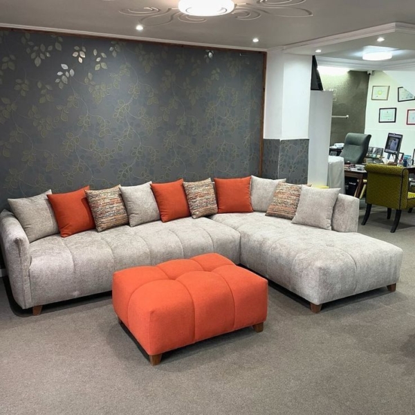 7 seaters modern fabric L shaped couch/sofa plus ottoman.