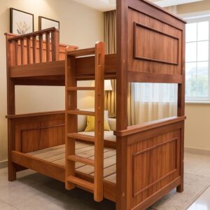 4 by 6 elegant modern twin double decker bunk bed (Pure solid mahogany)