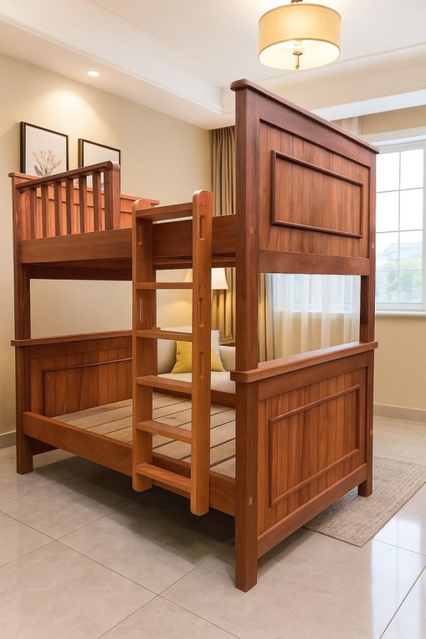 4 by 6 elegant modern twin double decker bunk bed (Pure solid mahogany)