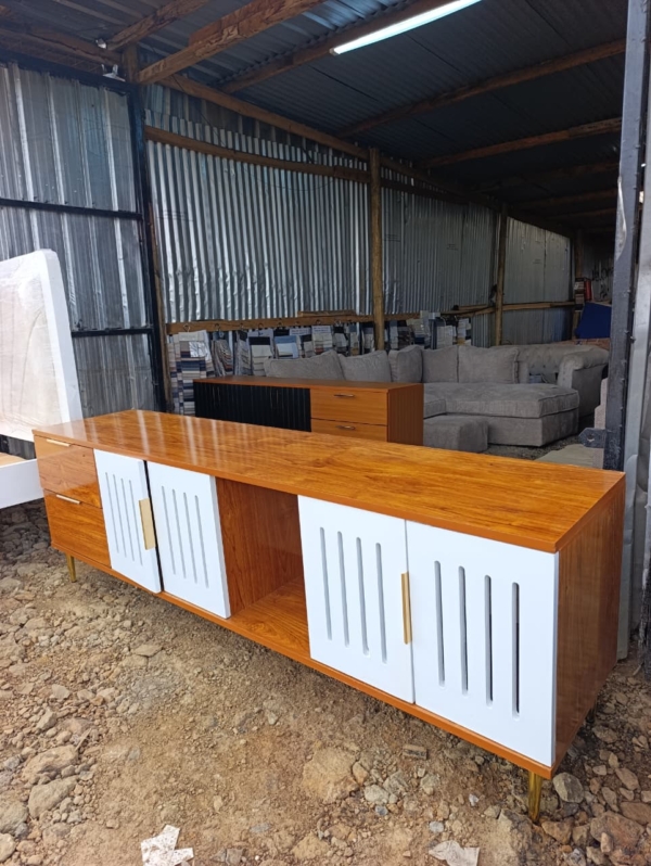 Modern wooden TV stand cabinet with compartments - Elegant Design