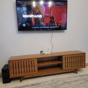 Modern TV stand with storage shelves