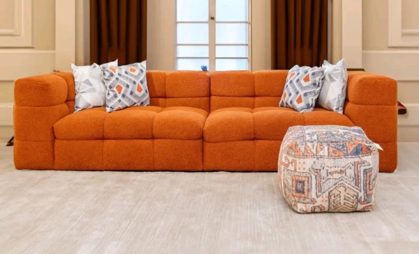 4 seaters modern fabric sofa plus pouffe - Elegant Design