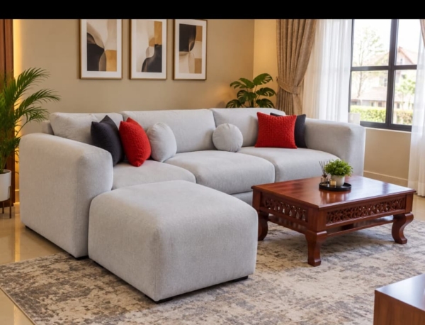 3 seater modern fabric sofa with ottoman - Elegant Design